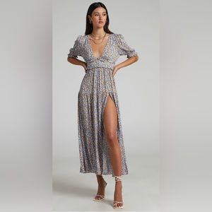 LUISELLA PUFF SLEEVE TIERED MAXI DRESS IN BLUE DITSY FLORAL